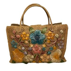 Vintage S by Cabana 60’s Straw & Raffia Floral Bag Great Original Condition
